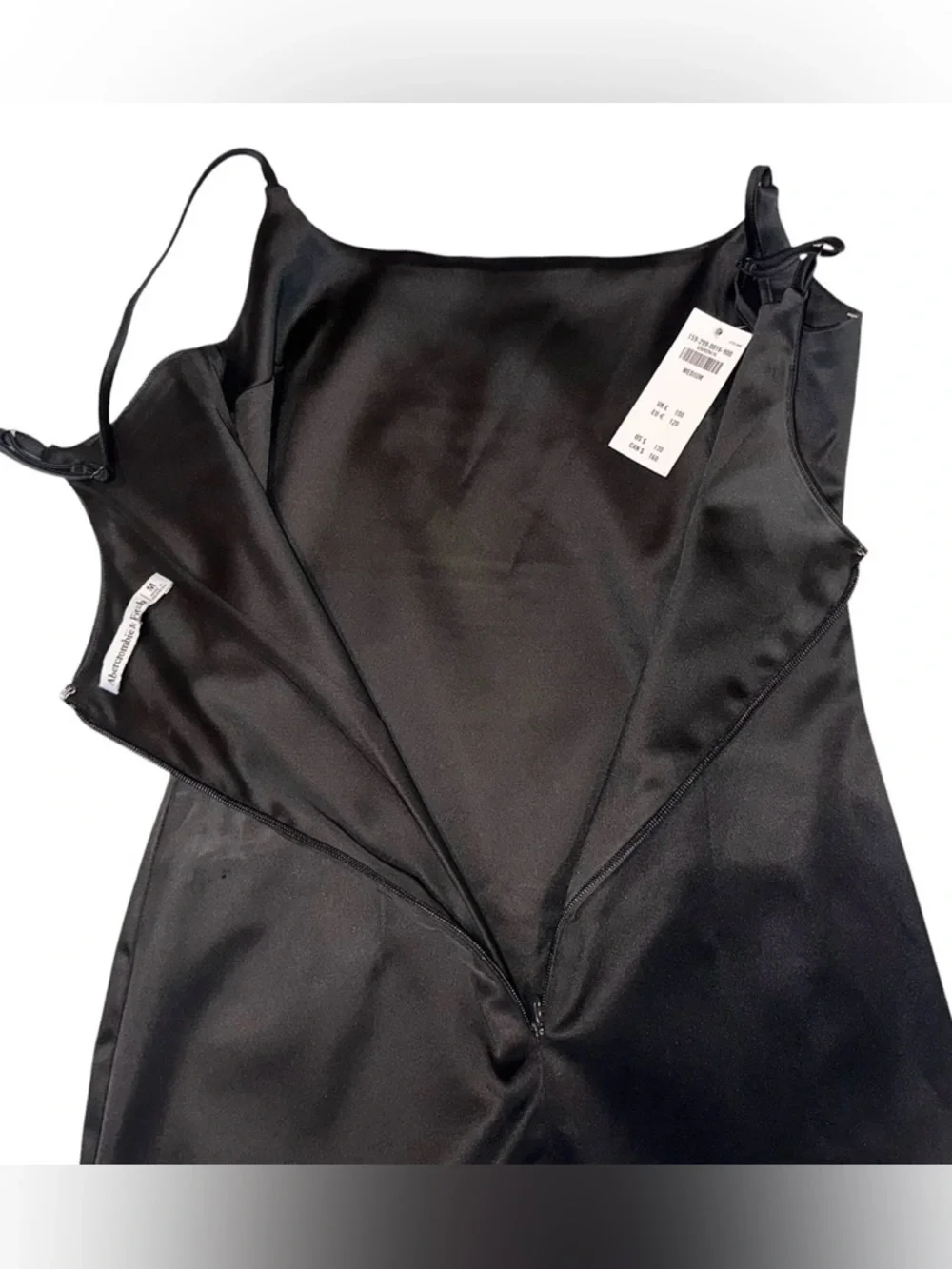NWT Abercrombie & Fitch Slip Dress Black Satin Spaghetti Strap Cocktail Midi Med - Picture 5 of 11